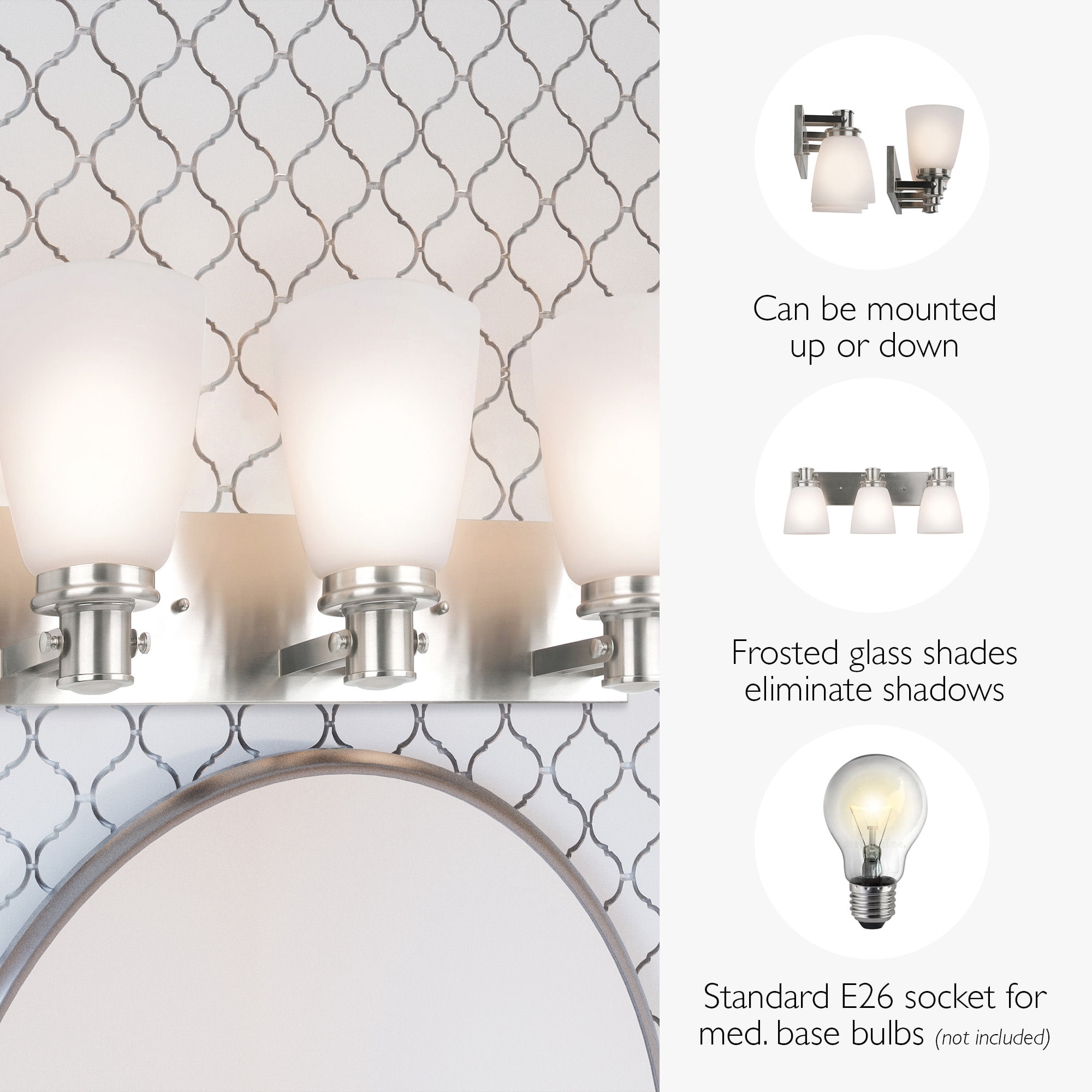 Marcell 23.3 in 3-Light Satin Nickel Vanity Light with Frosted Glass Shades