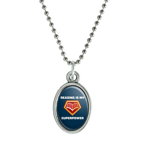 Reading Is My Superpower Antiqued Oval Charm Pendant with Chain