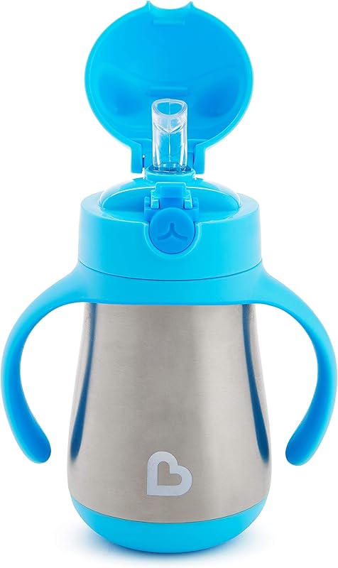 Cool Cat Sippy Cup for Toddlers, Stainless Steel Straw Cup, 8 Ounce, Blue