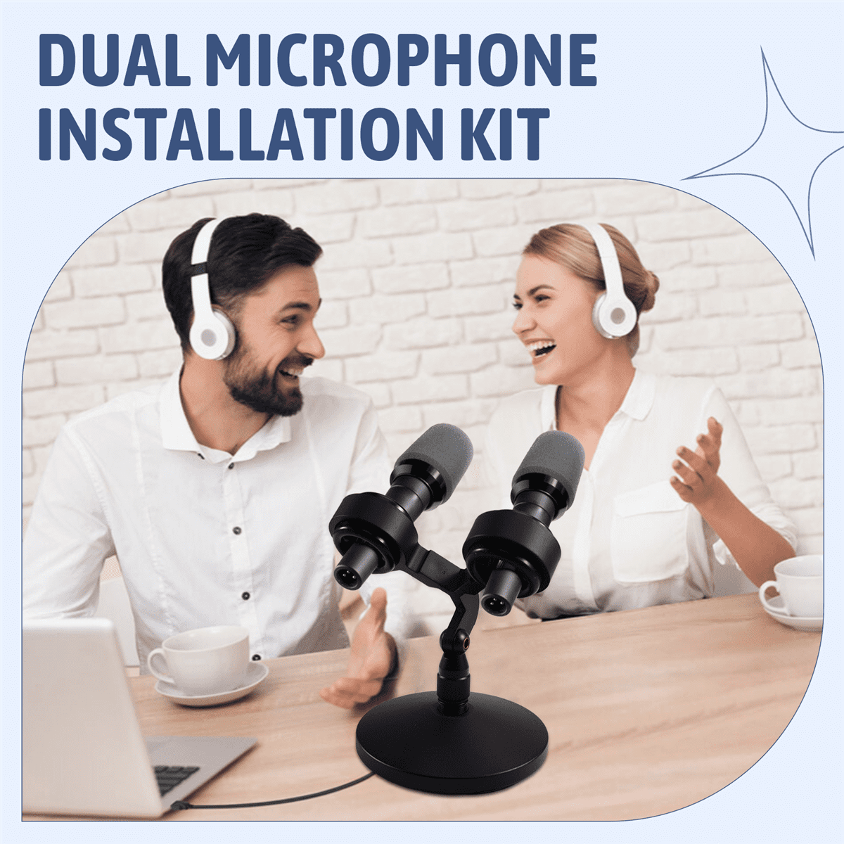 Dual Microphone Installation Kit Universal Stand Microphone Twin Support Microphone Shock Mount,1 x Dual Microphone Stand,Black