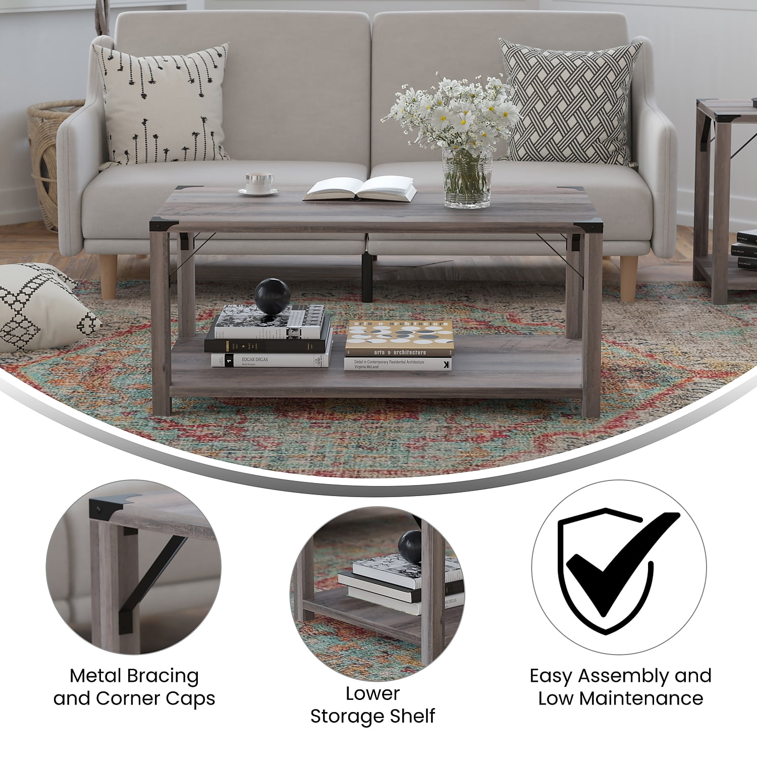 Gray Wash 2 Tier Coffee Table