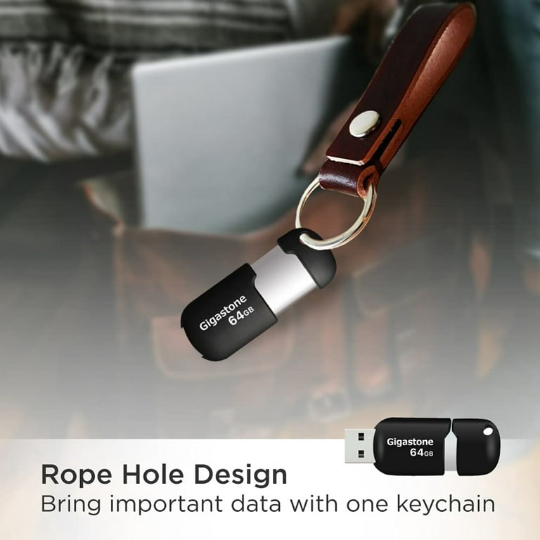 Gigastone 64GB USB 2.0 Flash Drive - Capless Design With Key Loop For Easy Portability