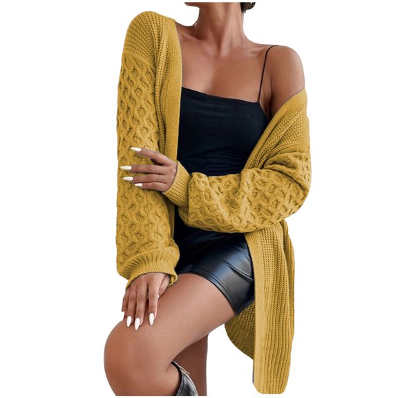 RYDCOT Sweaters for Women Trendy Open Front Women's Casual Solid Knit Medium Length Long Sleeve Cardigan Sweater or