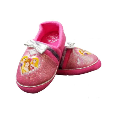 Disney Princess Pink Toddler Girls Glitter Slippers Loafer House Shoes Bell