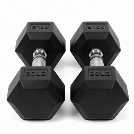 INTRTLOCKINGING TILES 20 LB Dumbbells Set of 2, Rubber Hex Hand Weights with Textured Metal Handles, Fixed Weight Dumbbells for Home Workout and Fitness Training