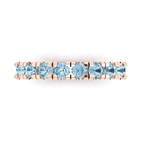 1 ctw Wedding Band for Women - 18K Rose Gold Natural Swiss Blue Topaz Stackable Eternity Ring