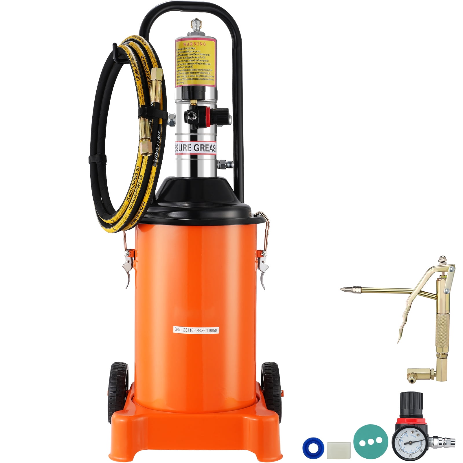 KFFKFF Lubrication Pump, 3 Gallon 12L, Pneumatic Grease Pump with 13 ft Pressure Hose and Grease Gun, Air Powered Grease Drum Pump with Wheels, Mobile Grease Pump with 50:1 Pressure Ratio