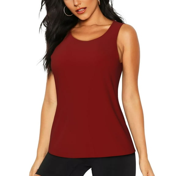 Hirioo Maroon for Women's Workout Tank Top Sleeveless Workout Tops Athletic Gym Shirts-Small
