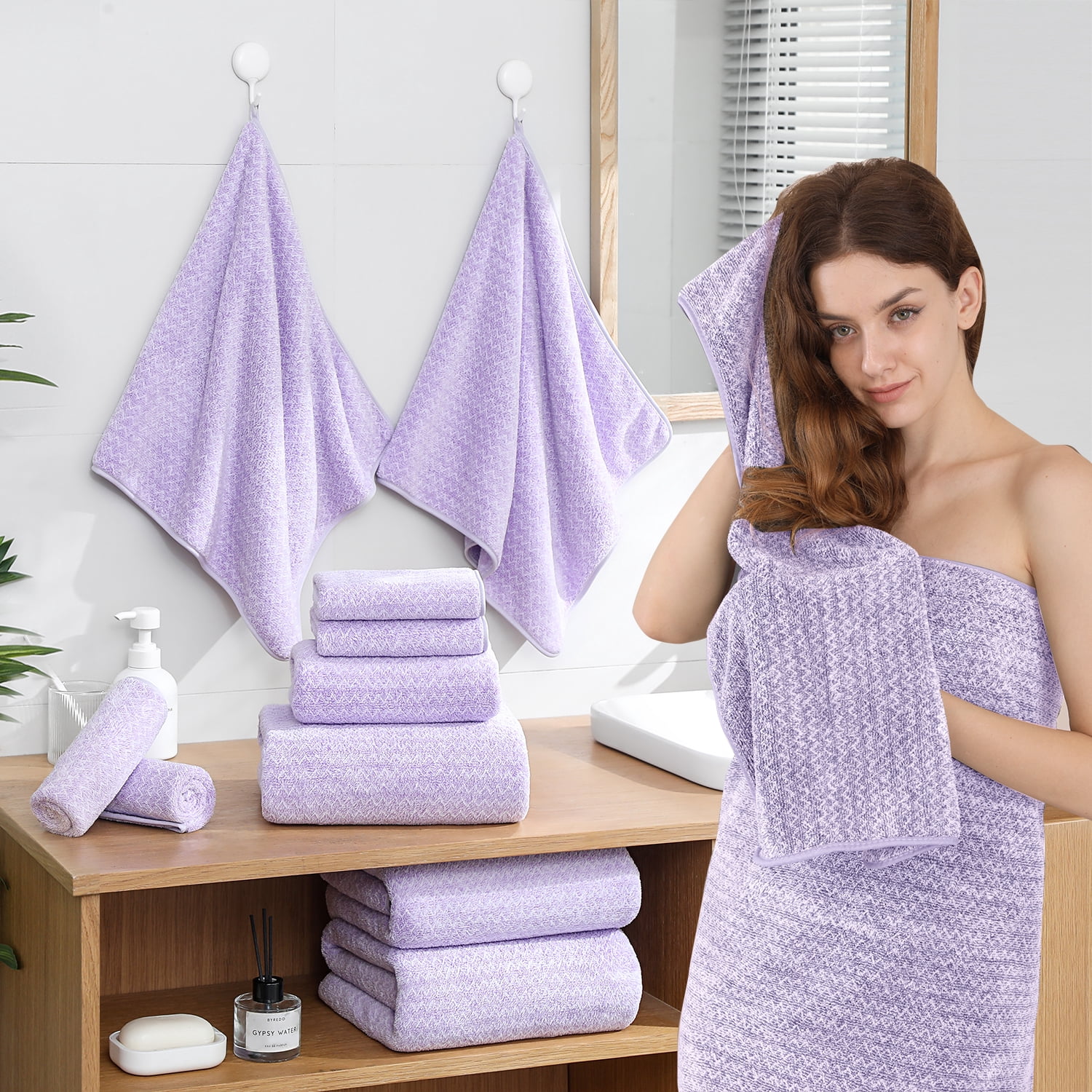 Covina Home 18 Piece Bath Towels Set,100% Microfiber Family Bathroom Towel with Hanging Loops-6 Bath Towels,6 Hand Towels,6 Washcloths,Quick Dry Highly Absorbent Shower Towel for Bathroom,Hotel,Spa