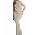 thumbnail image 3 of Women'S 2 Piece Outfit Sleeveless Knit Tank Top Bodycon Long Skirt Set Loungewear Beige M, 3 of 7