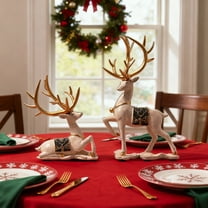 2pcs Festive Resin Deer Christmas Decorations - Luxurious Home Accents for Living Room, TV & Wine Cabinets, High-End Art Ornaments, Enhances Holiday & Daily Decor Vibe, A