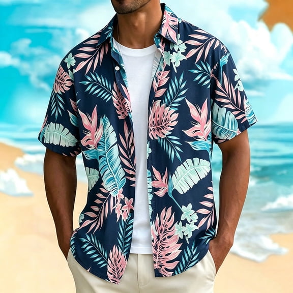 Betivan Men's Hawaiian Shirt Short Sleeve Tropical Print Casual Button Down Beach Vacation Shirt