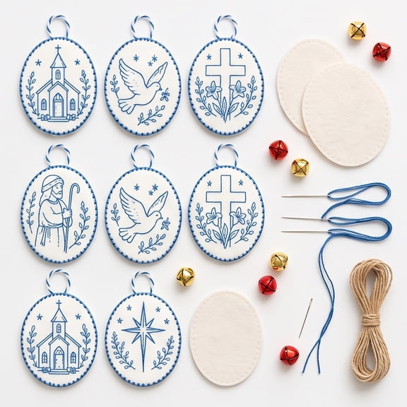 Christmas Embroidery Kit Hanging Ornaments Christmas Nativity Embroidery Kit with Toolkit for Beginners, Decorative Xmas Pendants, Relaxing Craft for All Levels