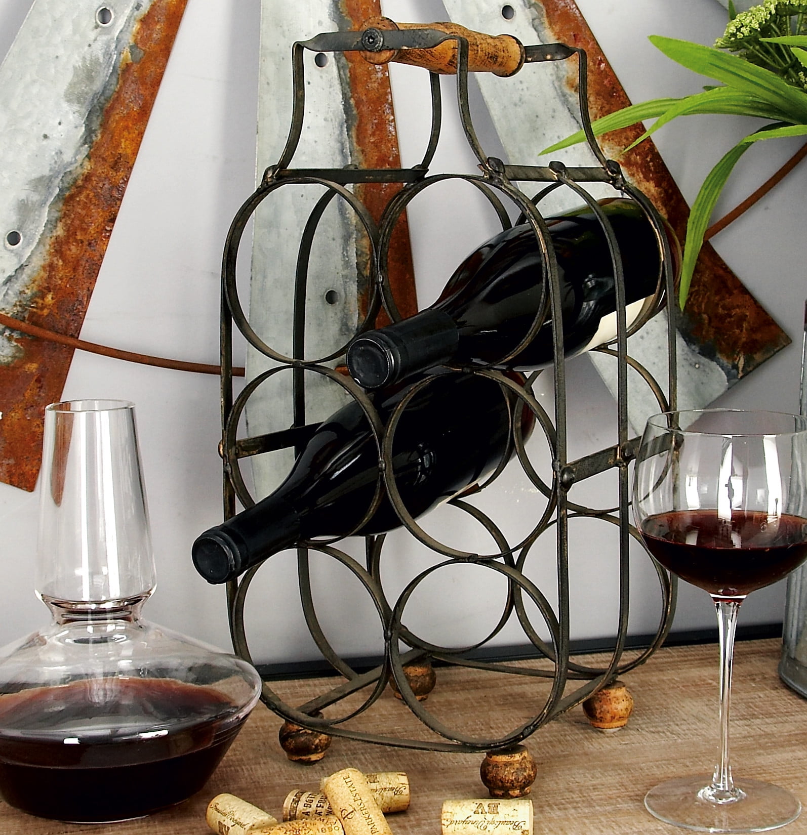 DecMode Medium Black Metal Wine Holder, 16"H, 8"W