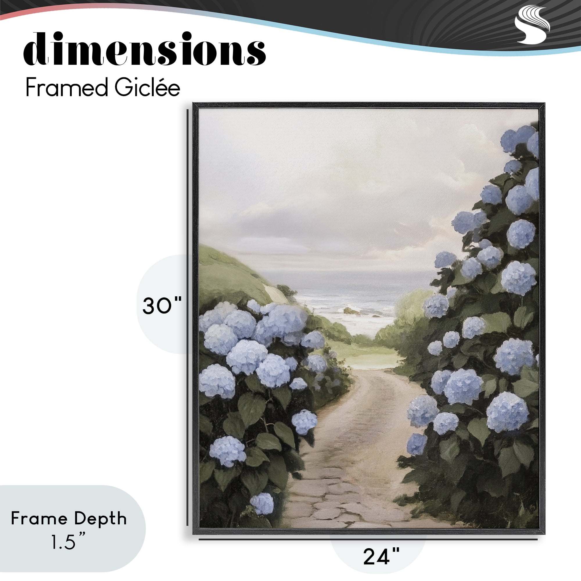 Stupell Industries Coastal Hydrangea Pathway Black Framed Giclee Art, design by Sisi and Seb