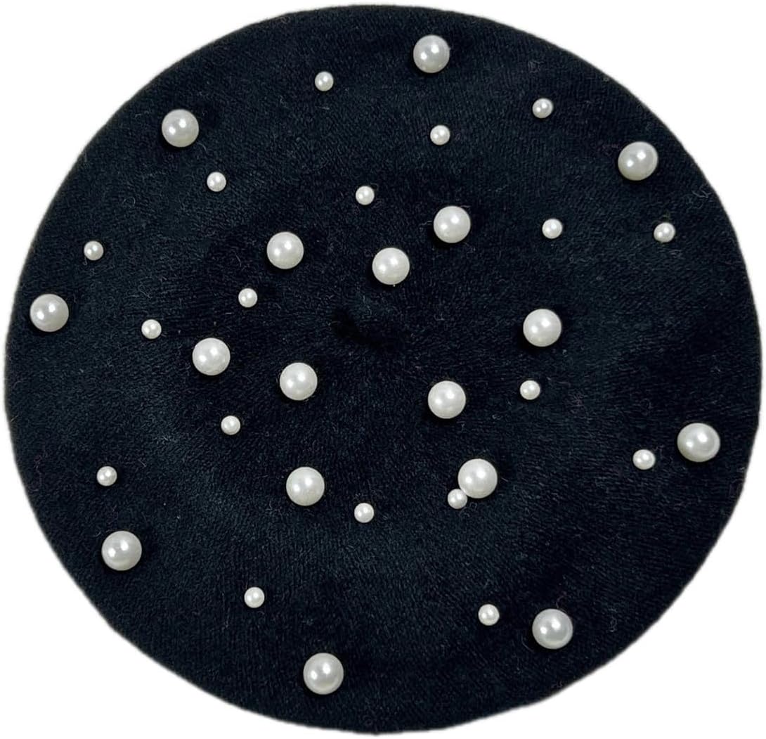 Women Girls Beaded Pearl Rhinestone Wool French Beret Hat  display picture 3