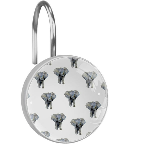 Elephant Shower Curtain Hooks （Set of 12） for Home Hotel Shower Rods Bathroom Crystal Glass Print Stainless Steel Round Curtain Hooks