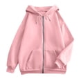 thumbnail image 3 of AherBiu Oversized Sweatshirt for Women Zip up Long Sleeve Drop Shoulder Drawstring Hooded Jacket Outerwear with Pockets(Medium,Pink-01), 3 of 3