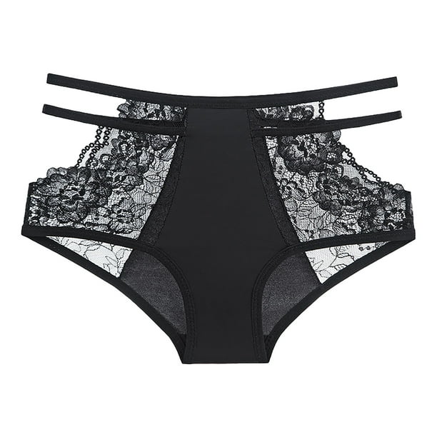 Aayomet Womens Panties Strap Lace Pure Cotton Crotch Underwear (Black, M)