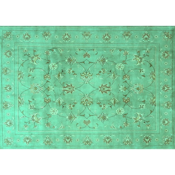 Ahgly Company Machine Washable Indoor Rectangle Persian Turquoise Blue Traditional Area Rugs, 5' x 7'