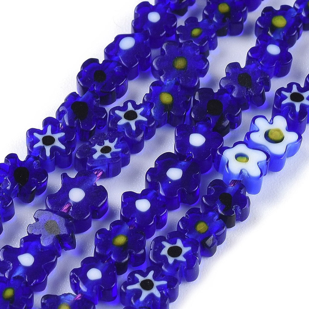 10strands Handmade Millefiori Glass Bead Strands Flower Medium Blue 4~7.2x2.6mm Hole: 1mm about 60~69pcs/Strand 16 inch(40cm)