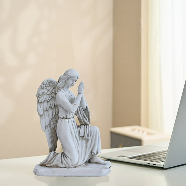 JJKBVCLO Grande Capacité Anti-Vent Statue d'Ange Priant Résine Blanc Petite Statue d'Ange Famille Jardin Sculpture d'Ange Commémorative
