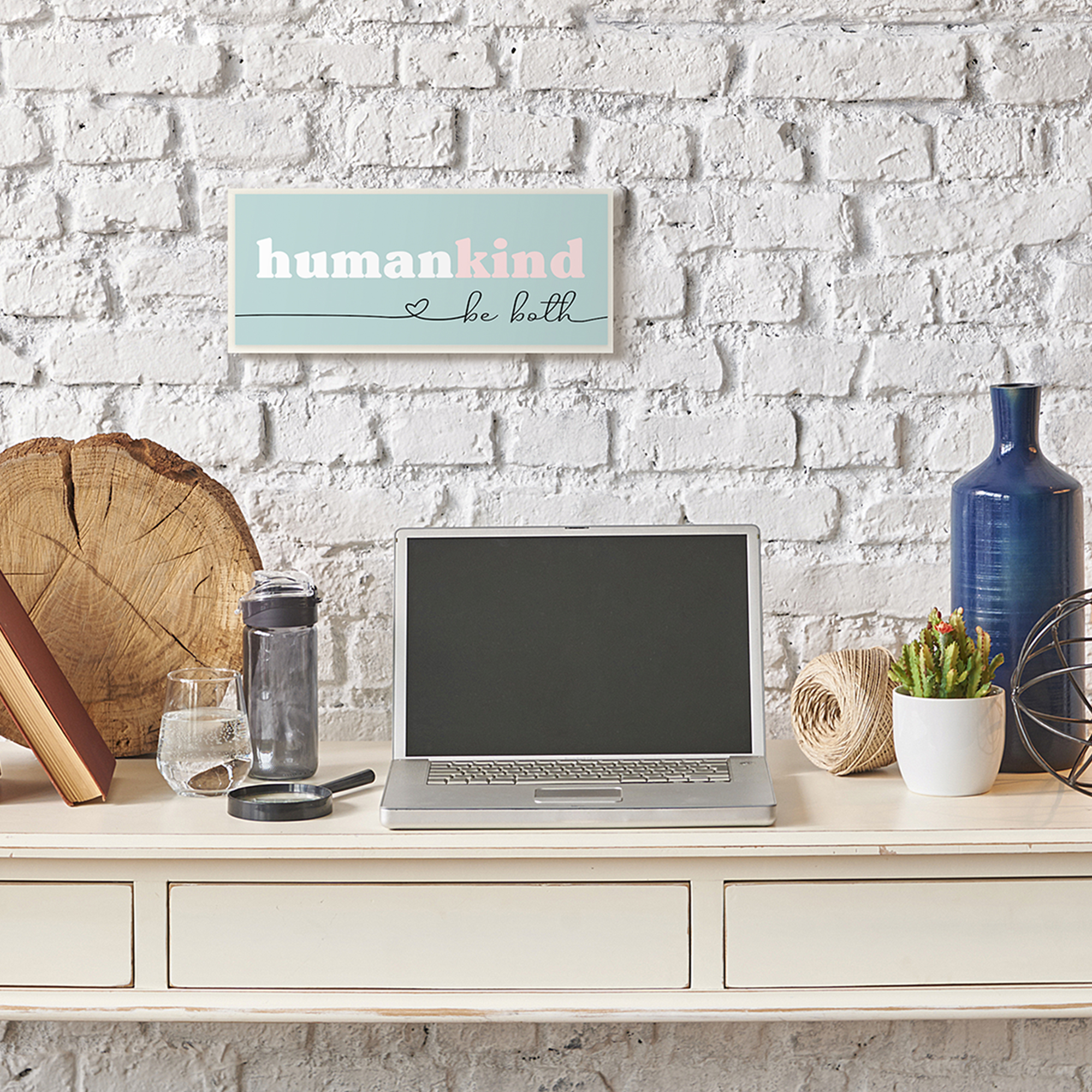 Stupell Industries Humankind Be Both Phrase Pink Turquoise Details Typography Painting Unframed Art Print Wall Art, 7 x 17