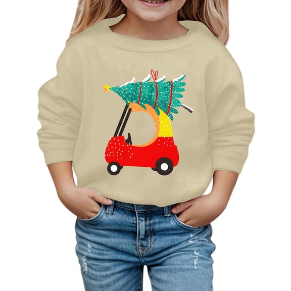Cute Sweatshirts For Little Girls Crew Neck Christmas Graphic Print Children's Casual Short Sleeved T Shirt Top 2026 Fall Fashion Preppy Clothes Size 5-6T