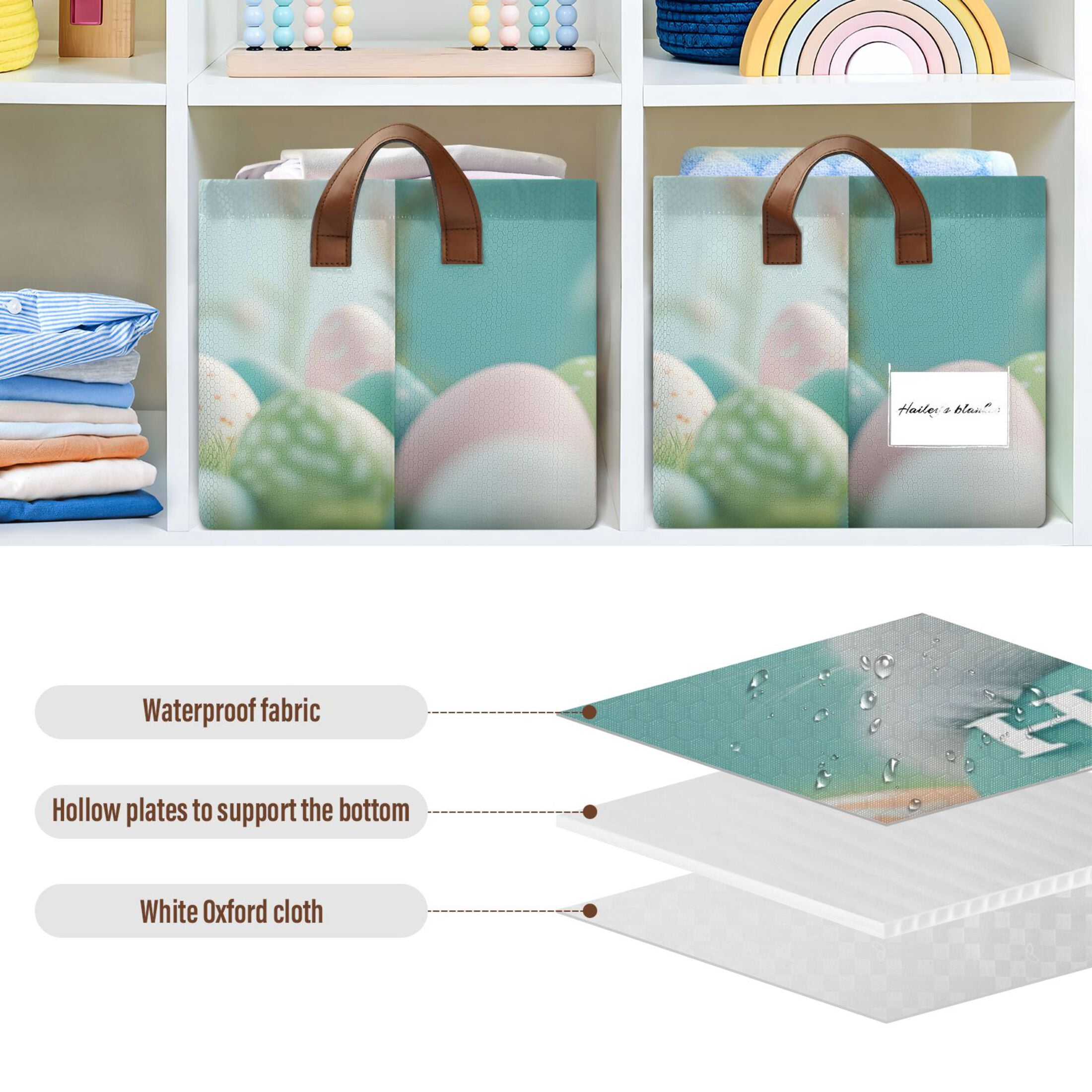 Ryvnso Cute Easter Rabbit Storage Bins Large Basket Foldable Cube Toys Organizer with Handles 2 PCs