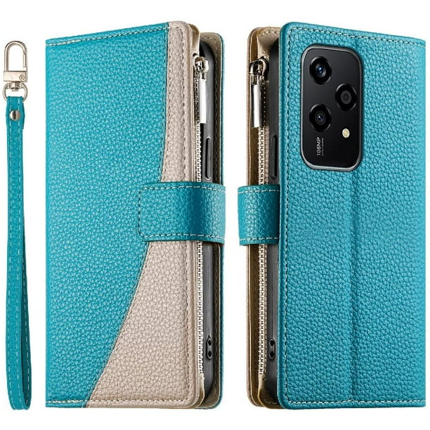 Funda cartera GANGXUN para Honor 200 Lite , cuero PU con tarjetero, cremallera, correa de mano, soporte y protección 1314°