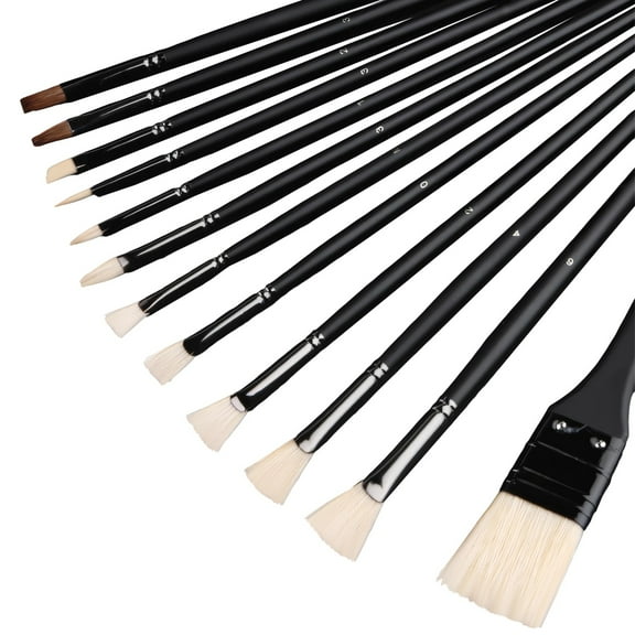 12 Pcs Oil Paint Brush Set, Diverse Art Brushes for Oil Acrylic Watercolor Painting, Black Handles with High Durability, Includes Storage Case