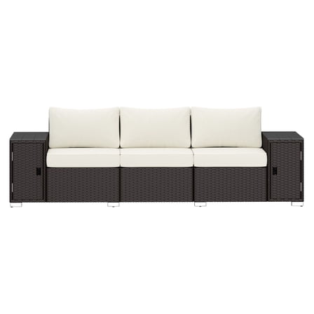 3-Seater Wicker Outdoor Couch, Patio Sofa with Storage - Cream White
