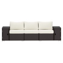 3-Seater Wicker Outdoor Couch, Patio Sofa with Storage - Cream White