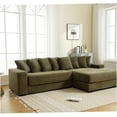 thumbnail image 4 of Green Corduroy L-Shaped Sectional Sofa Couch with Chaise and 8 Pillows, 4 of 10