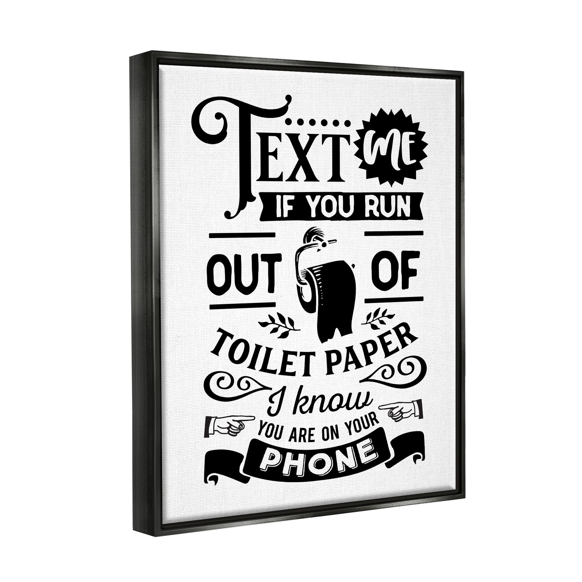 Stupell Industries Text For Toilet Paper Vintage Text Bathroom Sign Graphic Art Jet Black Floating Framed Canvas Print Wall Art, Design by Lettered and Lined