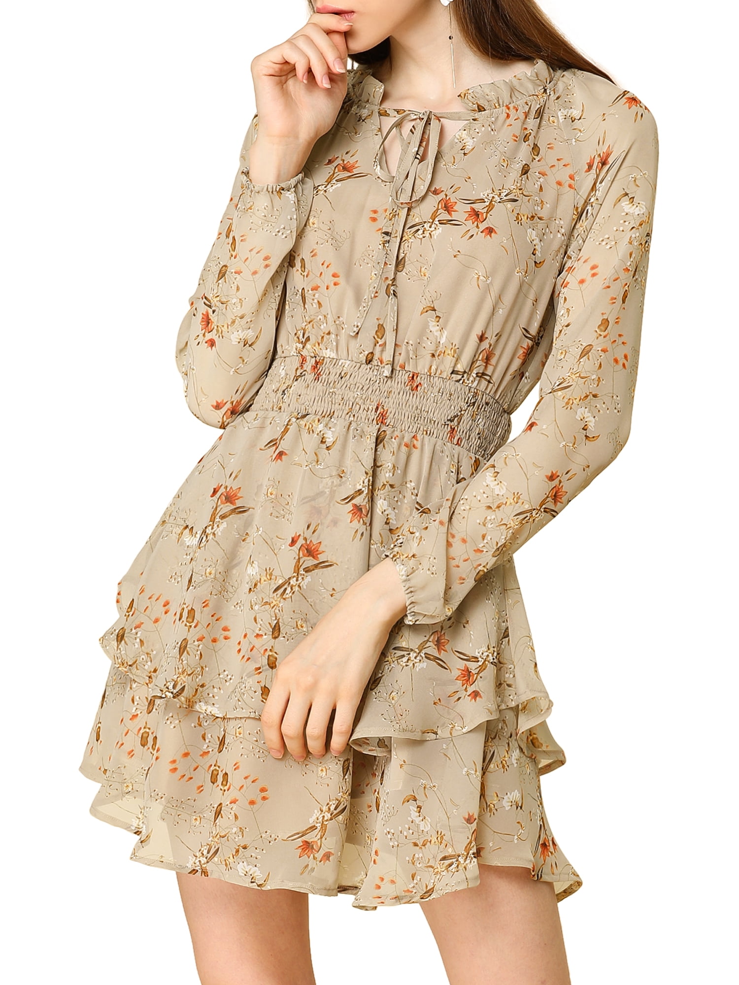 khaki chiffon dress