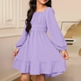 thumbnail image 2 of VNKIDY Girls Dress Kids Elegant Solid Color Long Sleeve Dresses Square Neck Ruched Bodice Flared Skirt For Daily Wear Festive Occasions Lovely Dress, 2 of 5