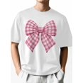 thumbnail image 2 of T-Shirts for Men, Pink Check Bow Crew Neck Cotton T-Shirt Men's Short Sleeve Buffalo Plaid Bow, 2 of 8