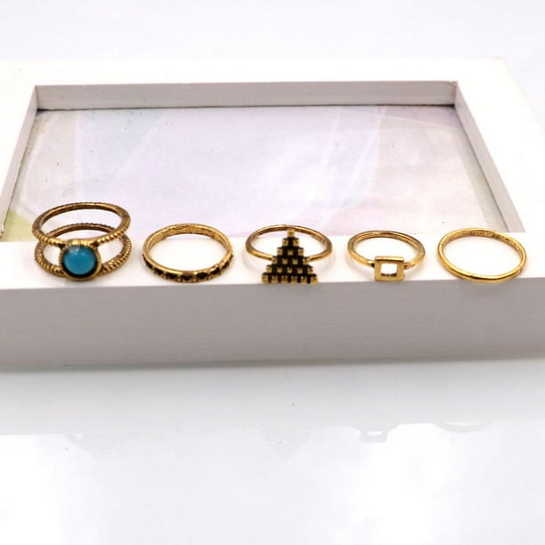 Retro 5pcs set de anillos de Midi plateados de triángulo de moda