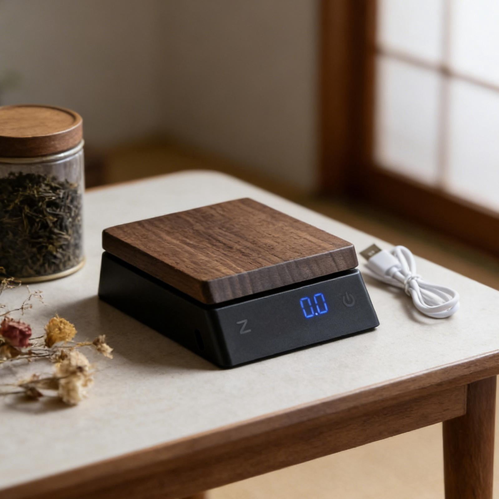 Fiocias Digital Coffee Scale High Precision Wood Compact Kitchen Weighing for Coffee and Black