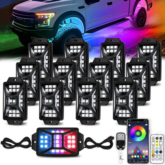 Rock Lights Auto Buero 12 cápsulas, 252 LED RGB, 5 lados, resistente al agua