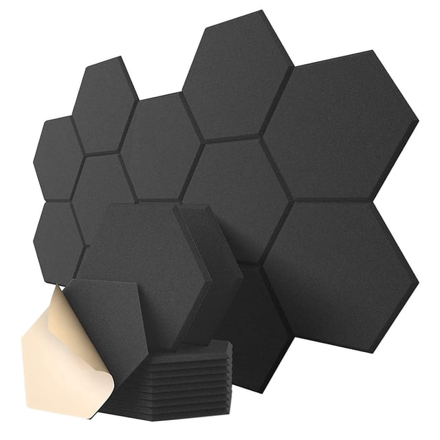 Paquete de 12 paneles acústicos autoadhesivos, paneles de espuma insonorizados de 12x10x 0,4 pulgadas, PA insonorizado hexagonal