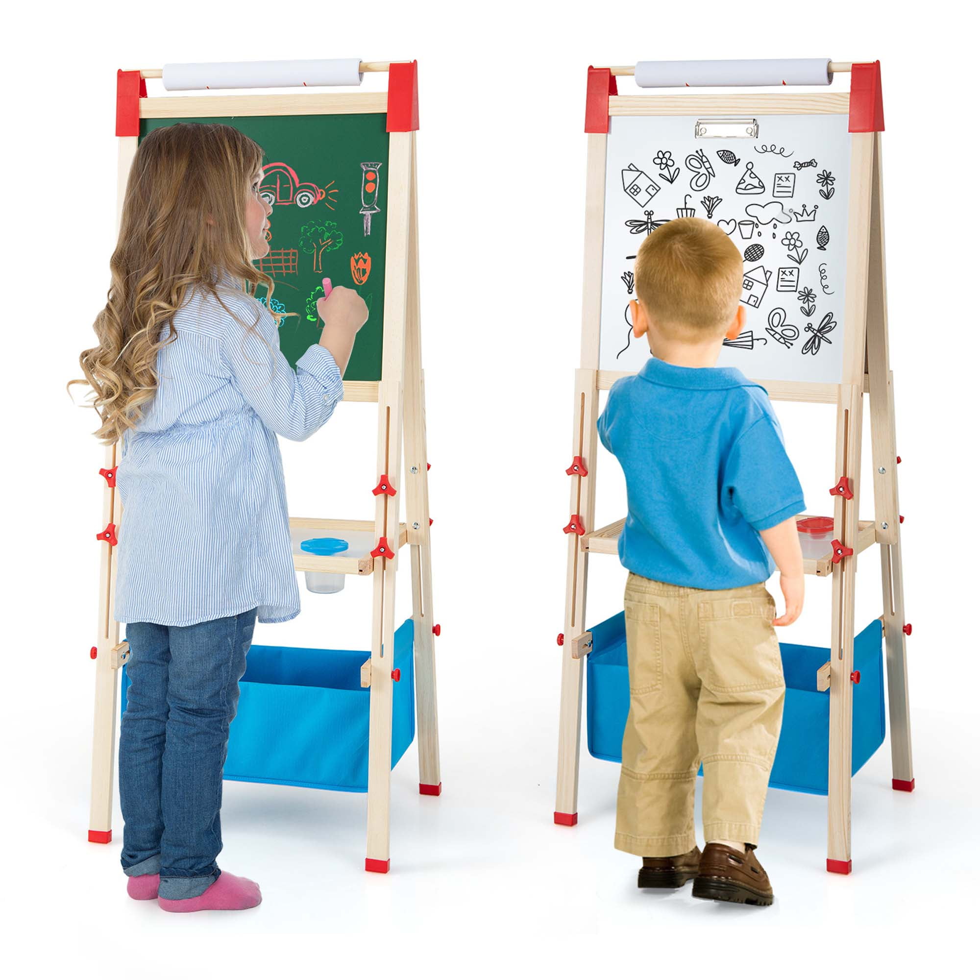 Kids Art Easel with Chair and 3-Level Adjustable Whiteboard-Multicolor | Costway