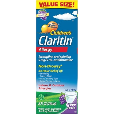 Claritin Children's 24 Hour Allergy Medicine for Kids, Non-Drowsy Allergy Relief, Loratadine Antihistamine, Grape Flavored Syrup, 8 oz