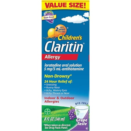 Claritin Children's 24 Hour Allergy Medicine for Kids, Non-Drowsy Allergy Relief, Loratadine Antihistamine, Grape Flavored Syrup, 8 oz