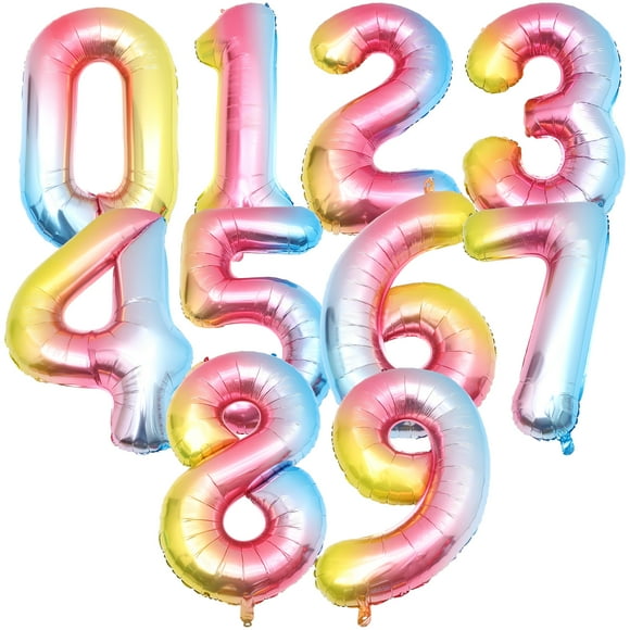 BRIGHTFUFU Globos con diseño de fiesta de cumpleaños, gran número de globos de papel de aluminio, 10 Uds.