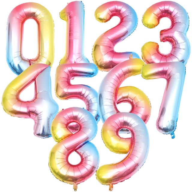 BRIGHTFUFU Globos con diseño de fiesta de cumpleaños, gran número de globos de papel de aluminio, 10 Uds.