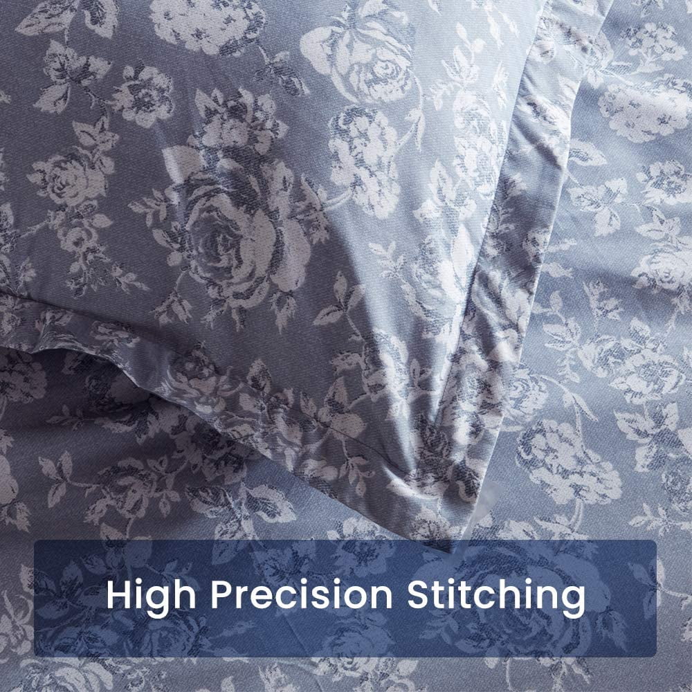 SLEEP ZONE Floral Duvet Cover Set, Ultra Soft Microfiber Bedding with Designer Print, Wrinkle-Resistant (Elegant Peony Blue, 80 x 90 inch, 3 Pieces)