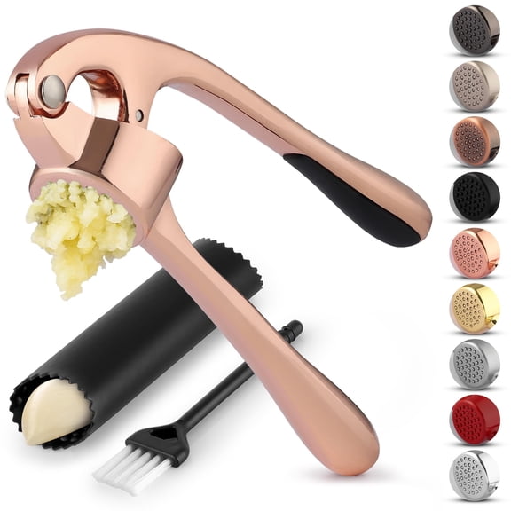 Zulay Kitchen Garlic Press Set, Easy to Squeeze Garlic Mincer with Peeler & Cleaner