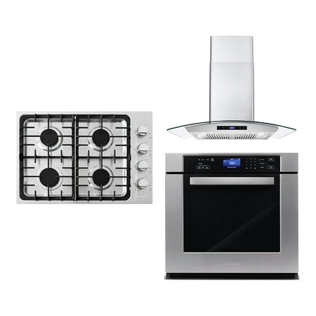 3 Piece Kitchen Package With 30  Gas Cooktop 30  Wall Mount Range Hood 30  Single Electric Wall Oven